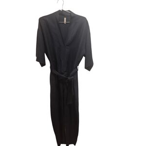 Jesse Kamm Jumpsuit Womens XS/S Black Linen Blend Playsuit Plunge Neckline